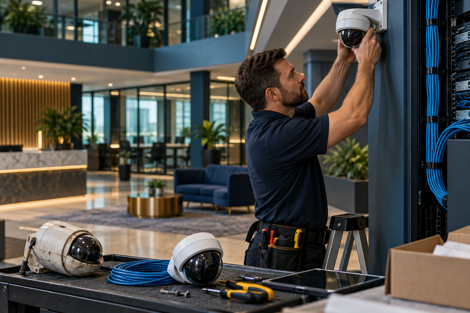 Technician expanding a commercial camera system